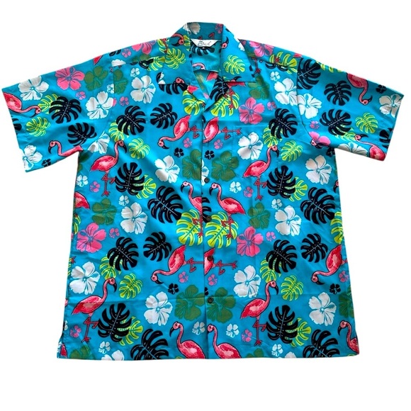 Alvish Hawaiian Flamingo Short Sleeve Shirt Button Down Turquoise Men’s Size XL - Picture 11 of 11